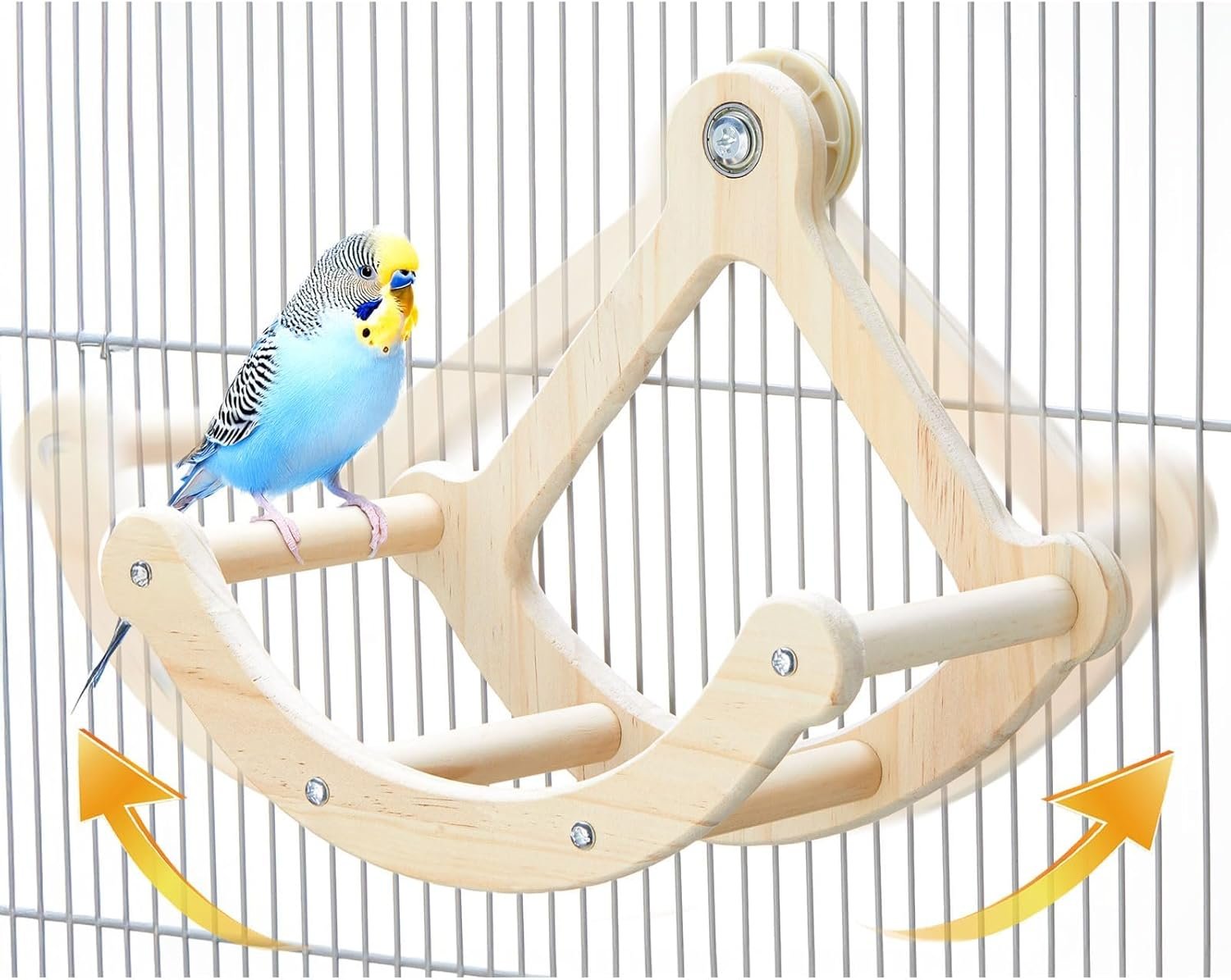 Bird Perch Toy, Interactive Rocking Parakeet Toys and Perches, Wooden Exercise Wheel Cockatiel Toys, Intelligence Puzzle Birds Enrichment Toy for Parrot, Bird Cage Accessories Perch for Budgies Conure