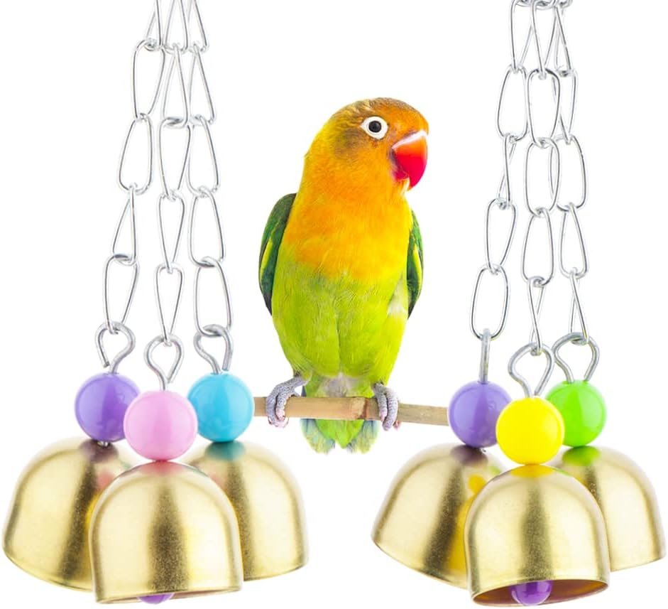 VTurboWay 2 Pack Pet Parrot Bell Toy Bird Chewing Toy Stainless Steel Hanging Bells for Bird Parrot Conure Cockatoo Macaw African Grey Amazon Budgie Parakeet Cockatiel Lovebird Finch Cage