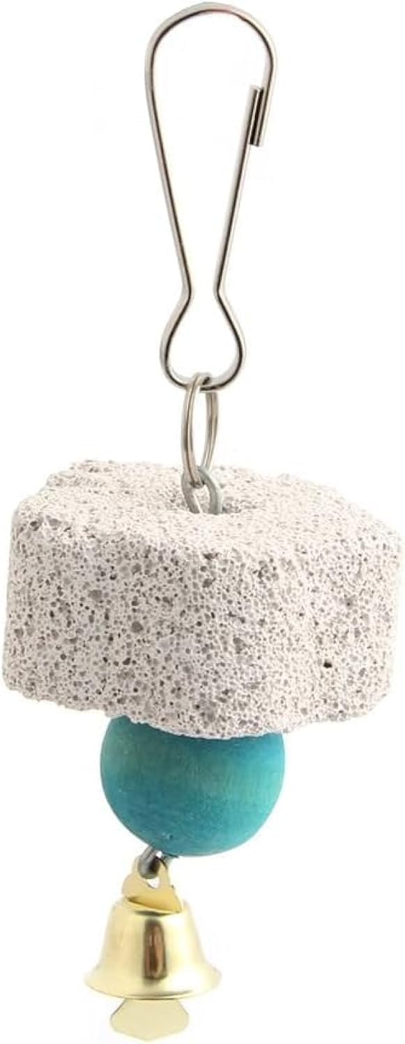 BWESOO Cute Bird Grinding Beak Calcium Stone with Bell Mineral Lava Block Trimming Teeth Chewing Toys for Chinchilla Bunny Parrot Bird Toys