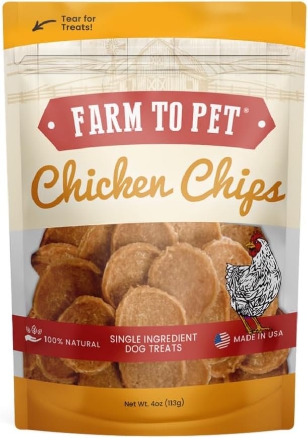 Farm To Pet – Dog Training Treats – Chicken Chips, Single Ingredient – 4 oz, Lean, All Natural, Healthy Dog Treats for Small, Medium, Large Breeds, & Puppies, Made in USA