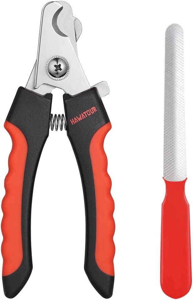 HAWATOUR Dog Nail Clippers, Classic Dog Nail Trimmers with Safety Guard to Avoid Over Cutting, Razor Sharp Blade with Nail File for Pets Large Dogs, Red