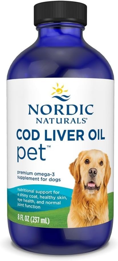 Nordic Naturals Pet Cod Liver Oil, Unflavored – 8 oz – 1048 mg Omega-3 Per Teaspoon – Fish Oil for Dogs with EPA & DHA – Promotes Skin, Coat, & Immune Health