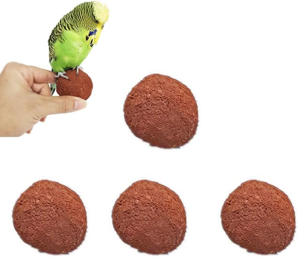 4 Pack Bird Mineral Block Natural Formula Clay Ball Bird Beak Grinding Stone Rock Blocks Calcium Supplement Parrot Chewing Toys for Parakeets Quaker Senegal Conure Budgies Cockatiel Greys