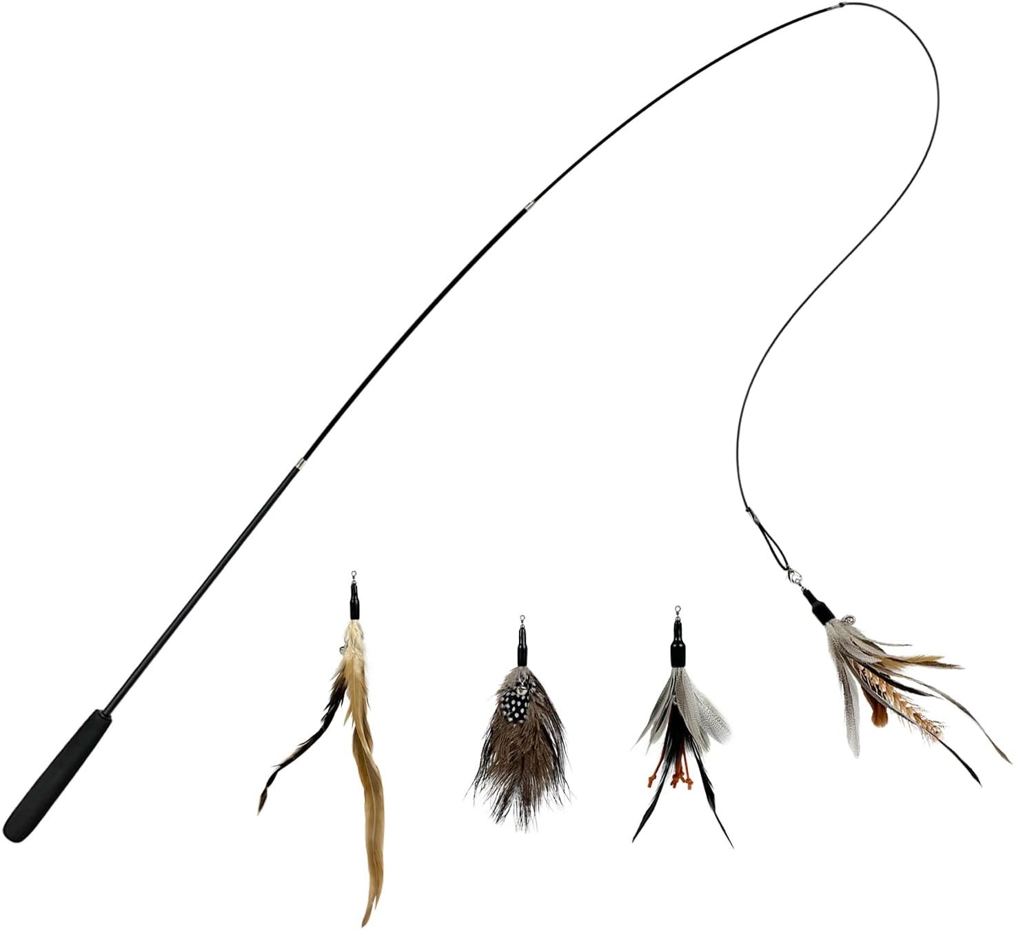 TTcat Cat Feather Wand Toys,Retractable Wand Toy with 4 Feather Refills, Interactive Cat Toy Kitten Toy for Indoor Cats to Play Chase Exercis.