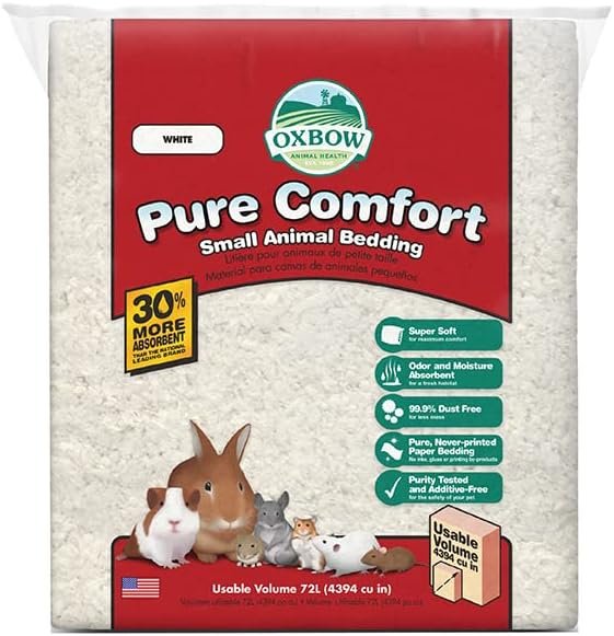 Oxbow Pure Comfort Bedding, Rabbit, Hamster, & Guinea Pig Bedding, Bunny Supplies for Litter Box, Pet Safe, Low Dust, White Paper, 72 Liter Bag