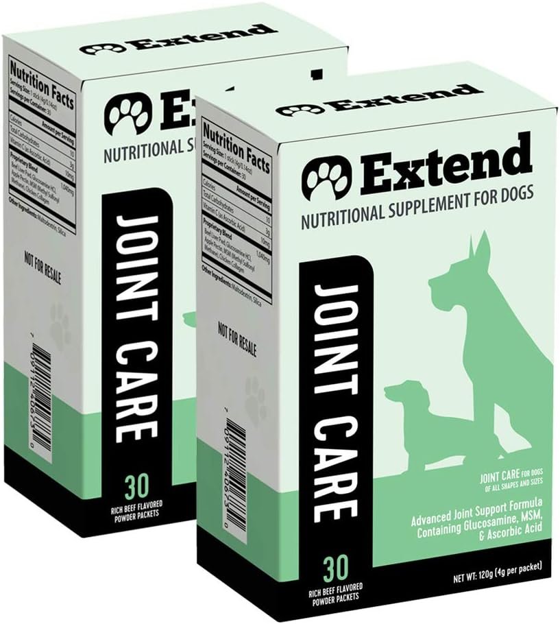 Extend Dog Hip and Joint Supplement Beef Flavored Powder Packets with Glucosamine, Chondroitin, MSM & Collagen, Hip & Joint Support, Mobility & Cartilage Health, Daily Dog Supplement, 60 Count