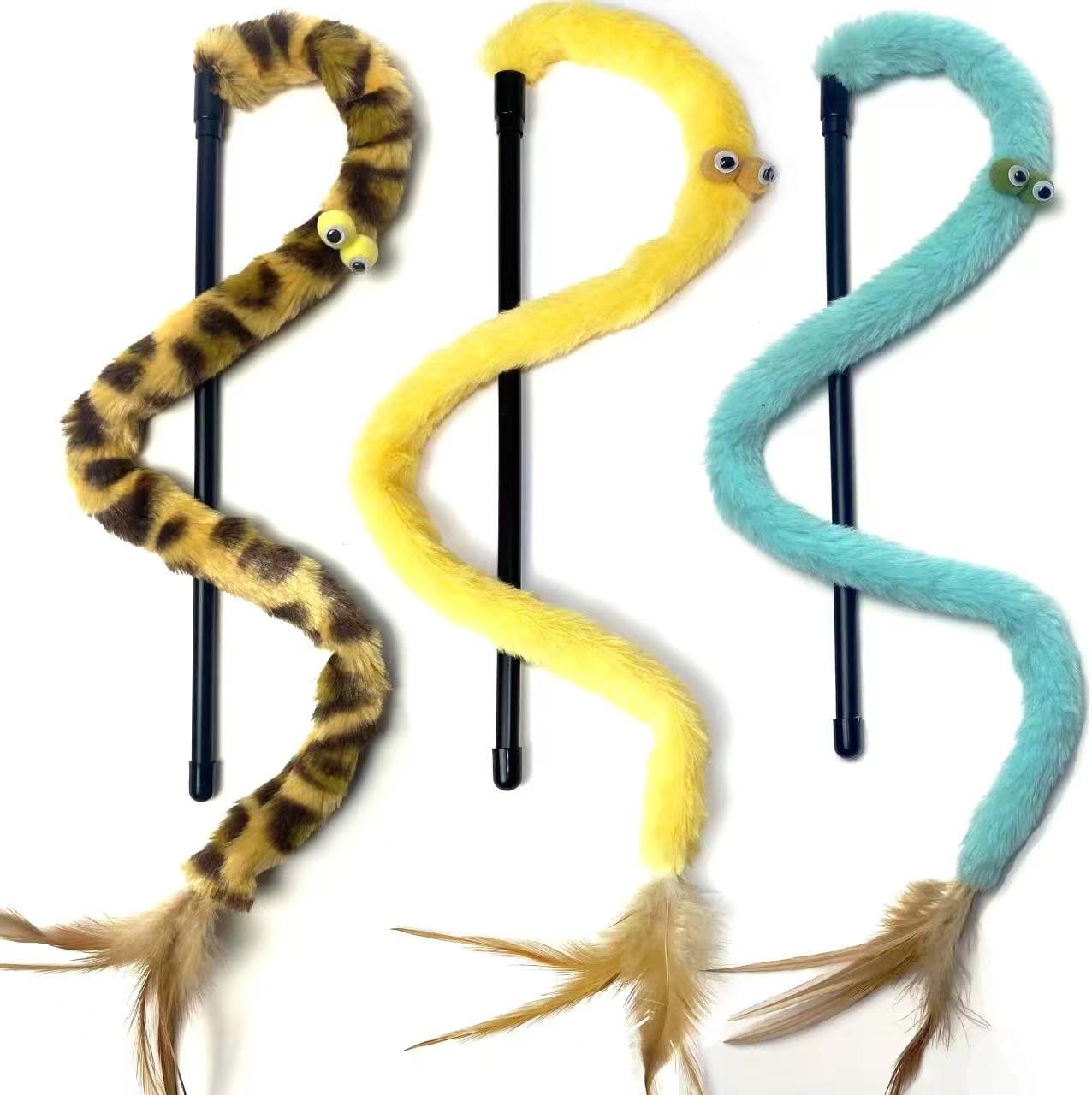 Cat Toys for Indoor Toys,Rainbow Cat Wand Toys,Feather Flips Plush Ball Cat Toys,Interactive Feather Toy for Teaser Play and Chase Exercise with Kitten 3 Pack (Pack 3)