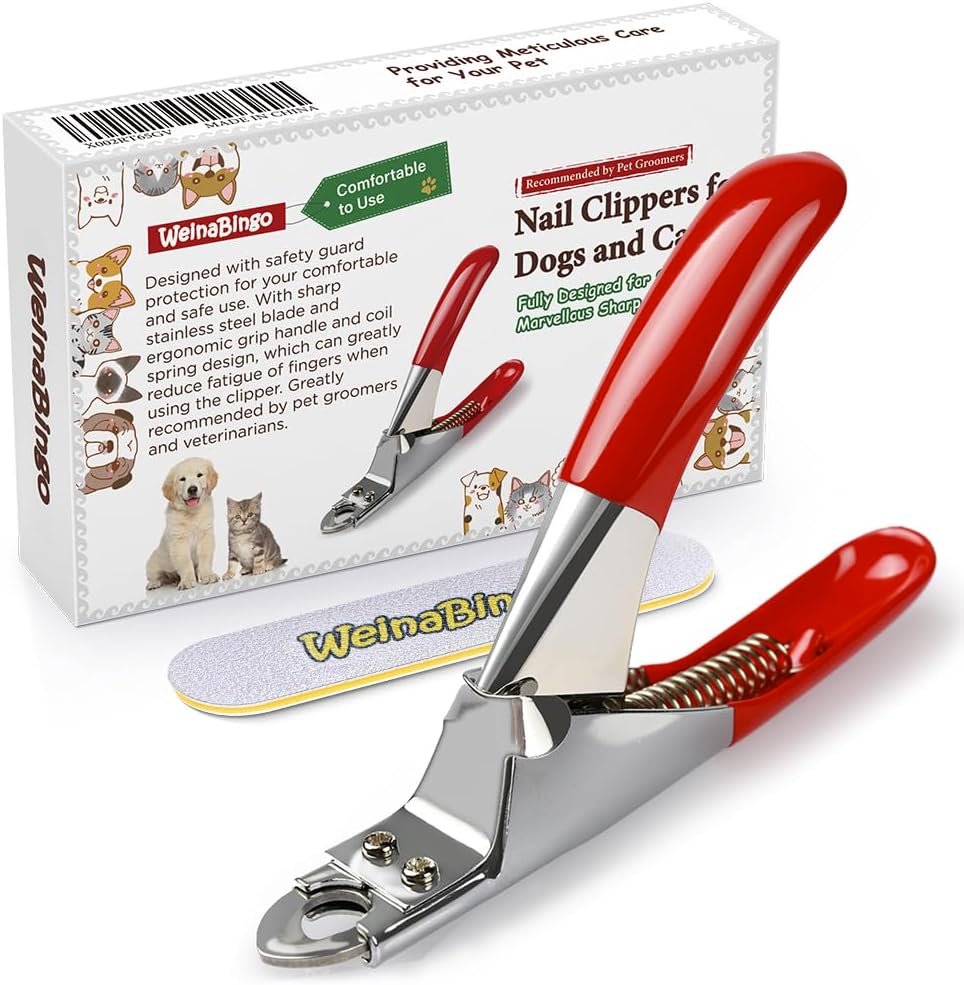 Dog Cat Pets Nail Clippers, Professional Pets Claw Trimmer with Free Nail File, Sharp Stainless Steel Blade, Sturdy Non Slip Handles – for Safe, Professional at Home Grooming