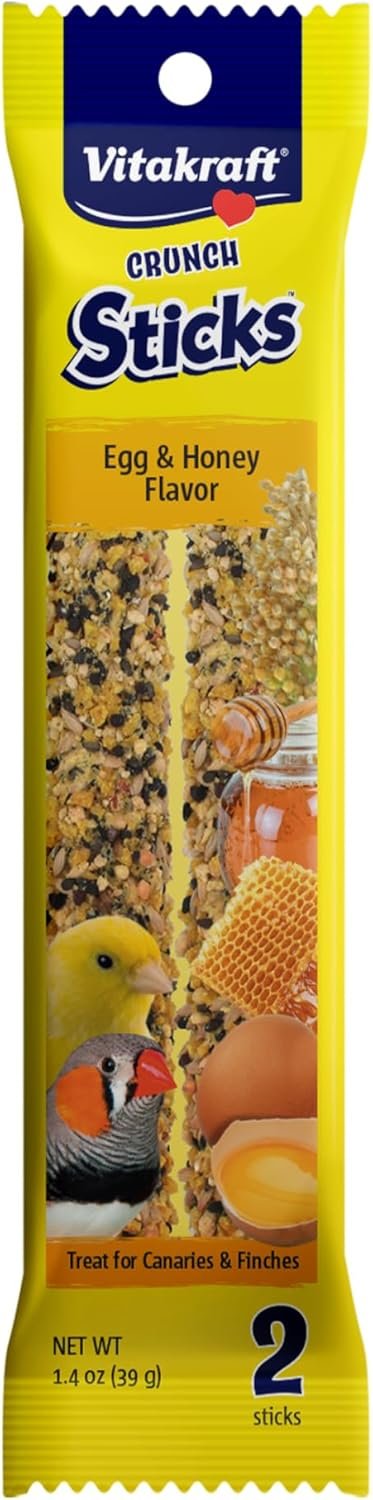 Vitakraft Crunch Sticks Parakeet Treats Egg and Honey Flavor 2 Pack – Long Lasting Seed Stick with Natural Wood Center Clip Holder and Nutritious Ingredients for Happy Engaged Birds