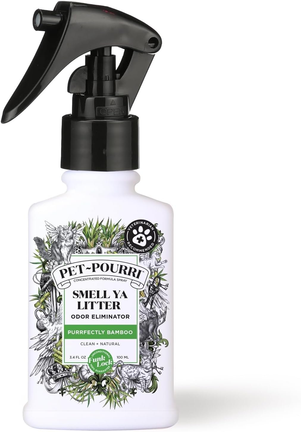 Pet-Pourri Smell Ya Litter Cat Litter Deodorizer Spray, Purrfectly Bamboo 3.4 Fl Oz, Up to 170 Uses, Pet Odor Remover with Essential Oils for Air, Carpet, Urine, Vet Recommended, Bergamot Bamboo Scent