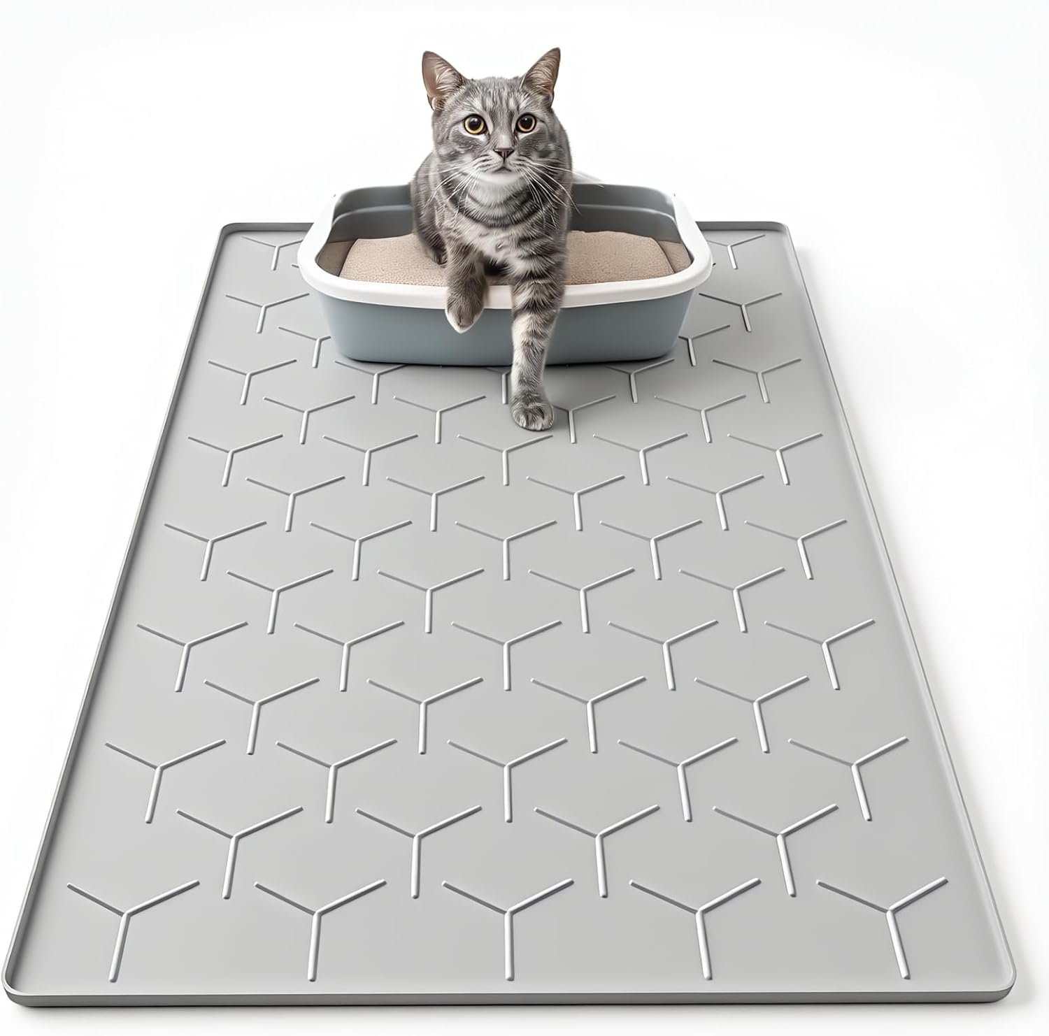 Cat Mat for Litter Box, Large 34″ X 22″ Cat Litter Mat, Waterproof Silicone Pad for Floor, Gray