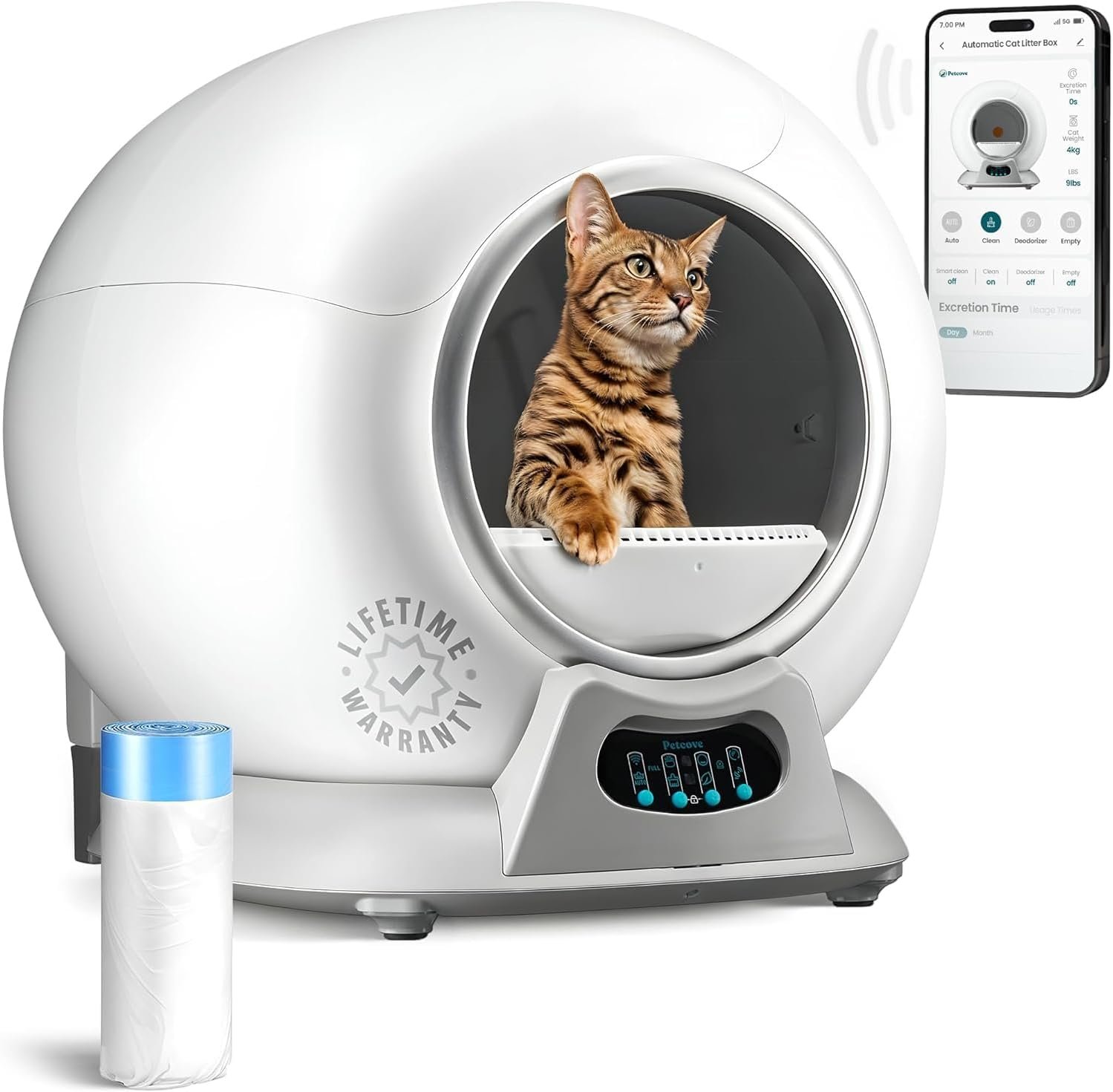 Petcove – Automatic Self Cleaning Litter Box – PurrTek Smart Automatic Litter Box for Multi-Cat Homes with Smart App Control (5GHz Wi-Fi), Triple Odor Control Quiet Operation & Advanced Safety Sensors