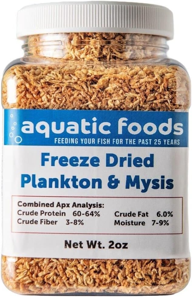 Aquatic Foods Inc. Plankton & Mysis Shrimp -Freeze Dried Floating Small Plankton/Mysis for Marines, Corals, Anemones, Koi & Pond Fish, Cichlids, All Tropical Fish…2oz Small Jar
