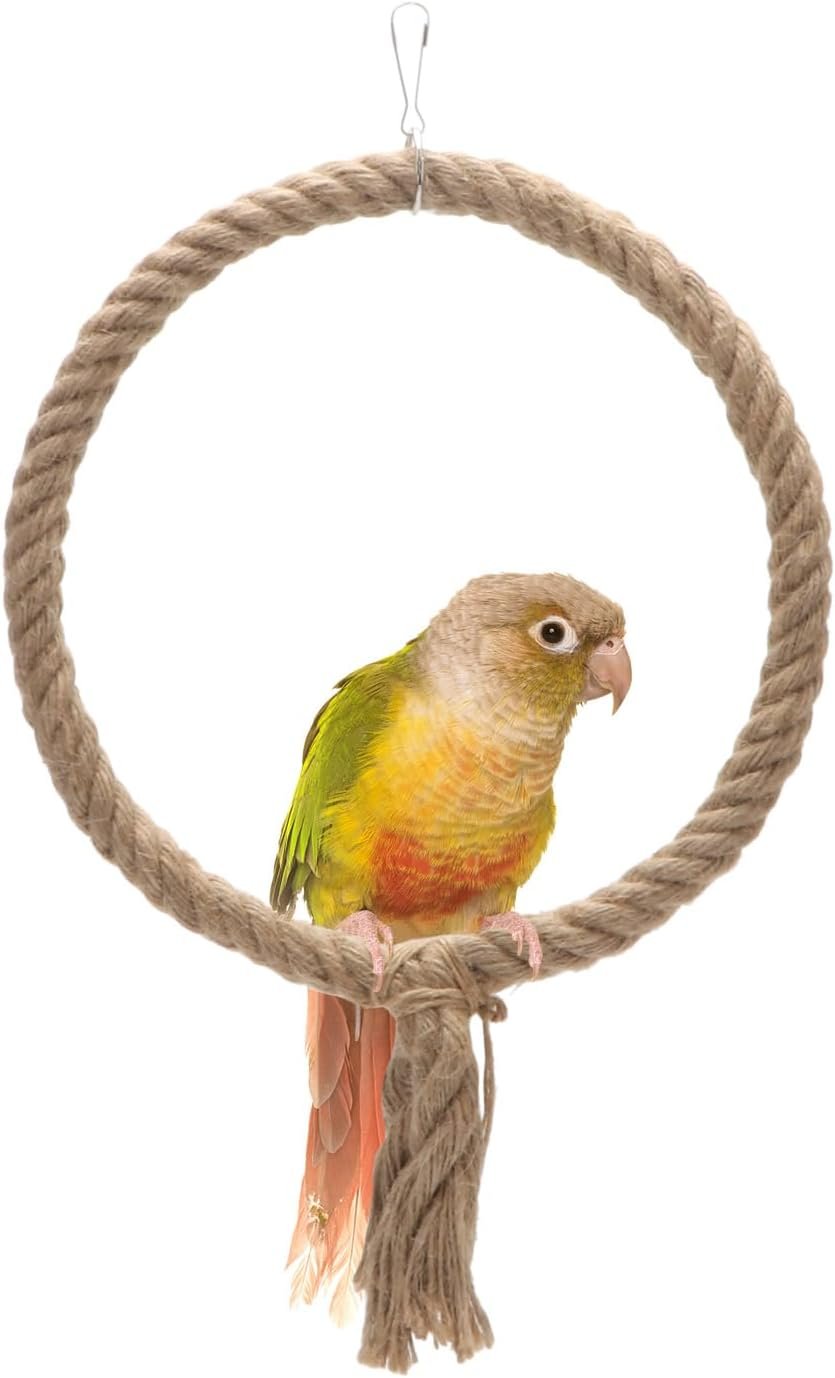 Bird Rope Swing Toy Parrot Climbing Perch Stand for Cockatiel Conure Cockatoo Parakeet Cage Hanging Decor (B: Round)