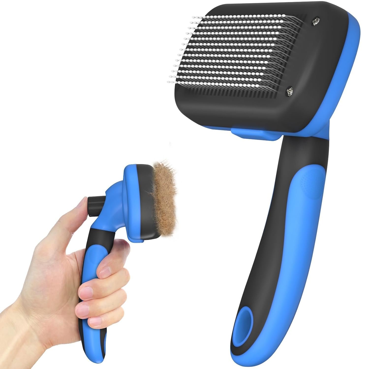 Self-Cleaning Brush for Pet Deshedding – Skin-Friendly Grooming Tool for Dogs and Cats, Blue
