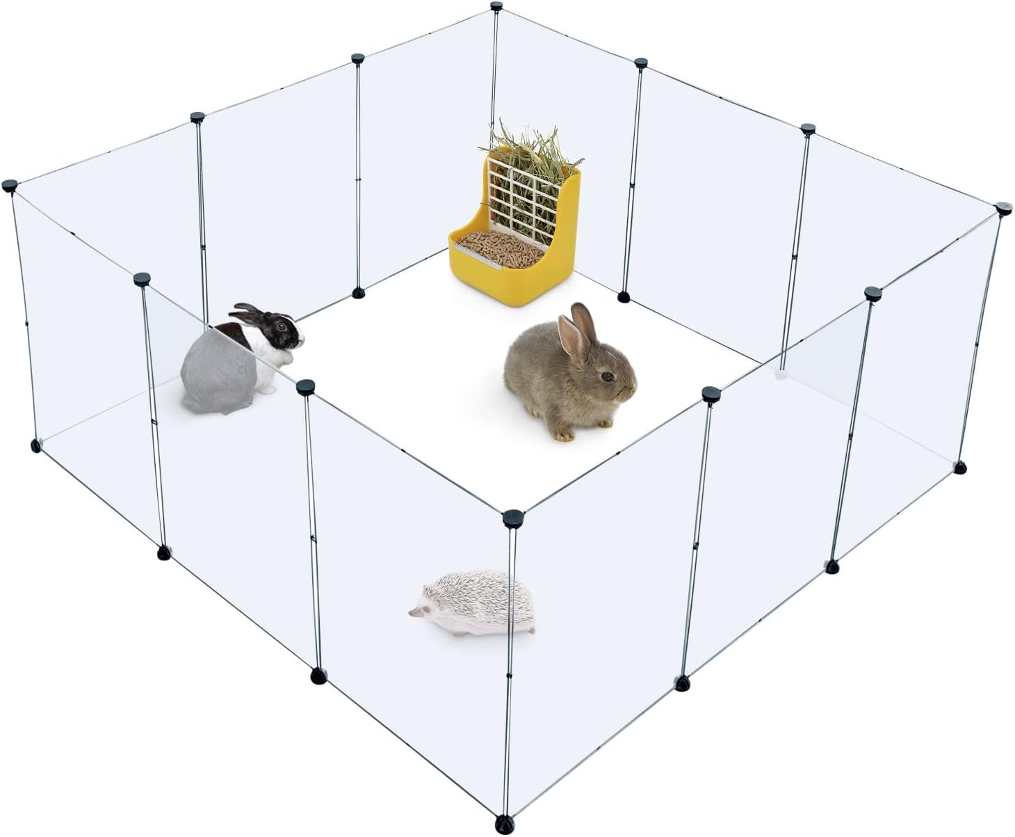 BRIAN & DANY Dog Playpen, Portable Plastic Pet Playpen, Clear Dog Play Pen Acrylic Rabbit Playpen Indoor, 12 Panels Puppy Fence and Guinea Pig for Small Animals- 28 X 20 Inch