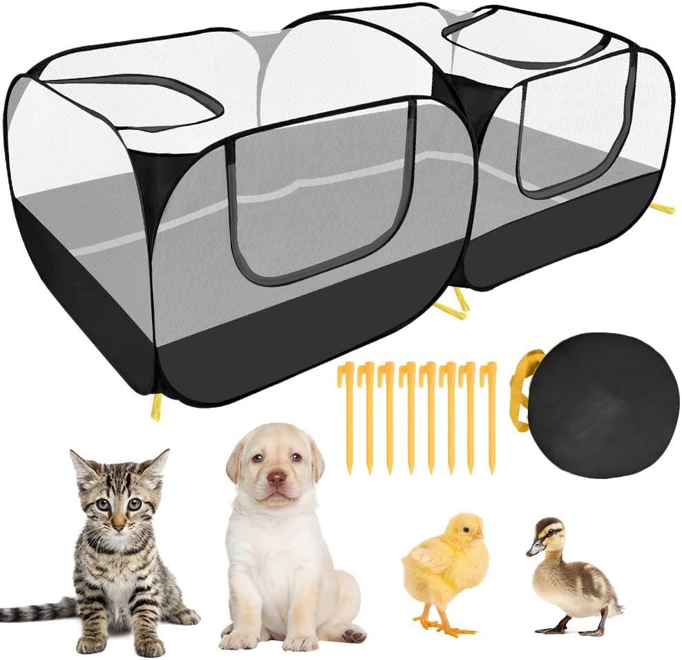 SlowTon Small Animals Playpen – Portable Chicken Coop Run Large Chick Brooder 73″x36″x25″ with Detachable Bottom, Pop Up Pet Enclosure Cat Tent for Guinea Pig Bunny Puppy Indoor Outdoor (Flat Top)