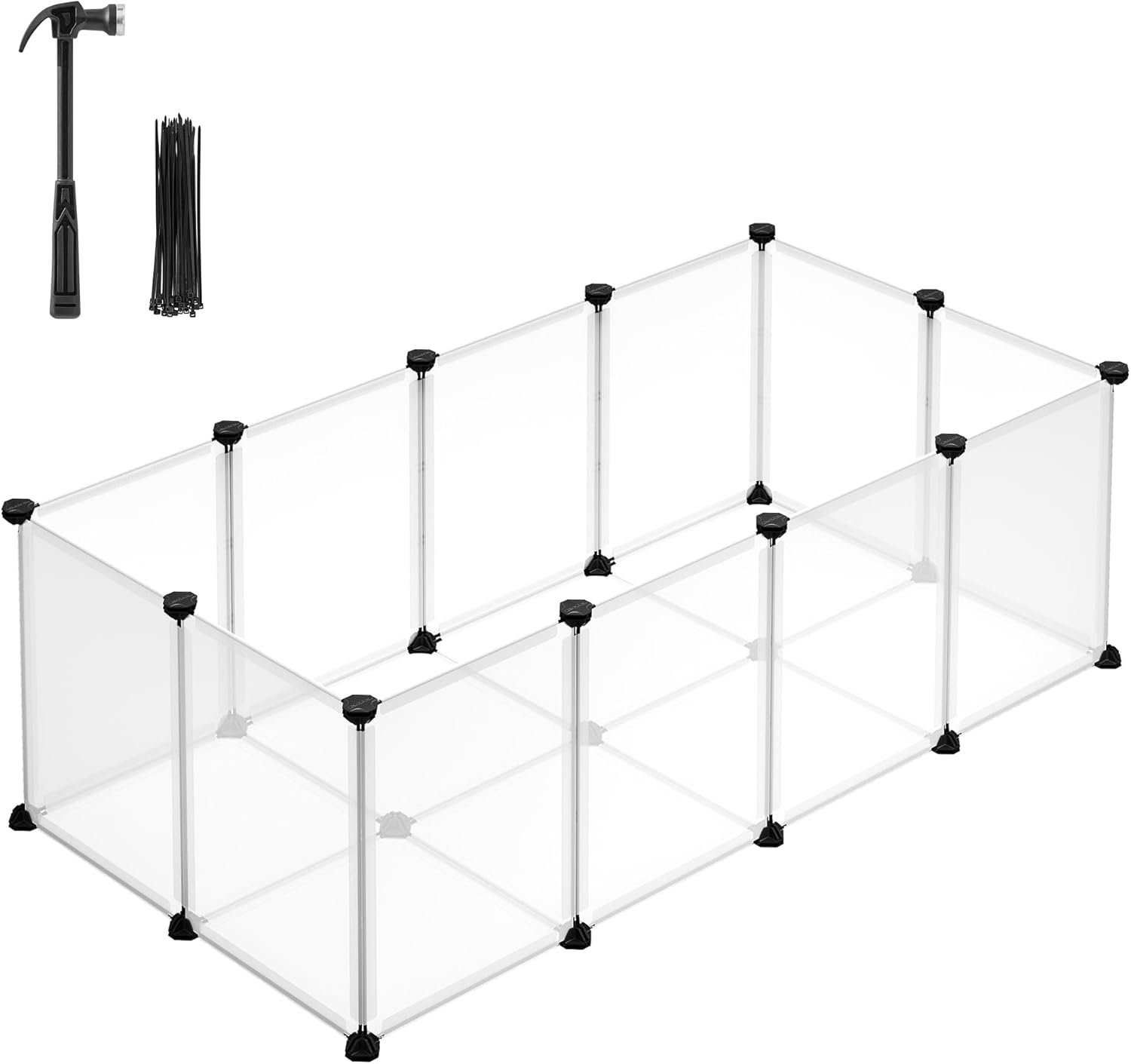 SONGMICS 20 Panels Pet Playpen with Floor, Small Animal Playpen, Pet Fence Indoor, DIY Plastic Enclosure for Guinea Pigs, Bunny, Hamsters, Hedgehogs, 49.2 x 24.8 x 16.5 Inches, White ULPC001W01