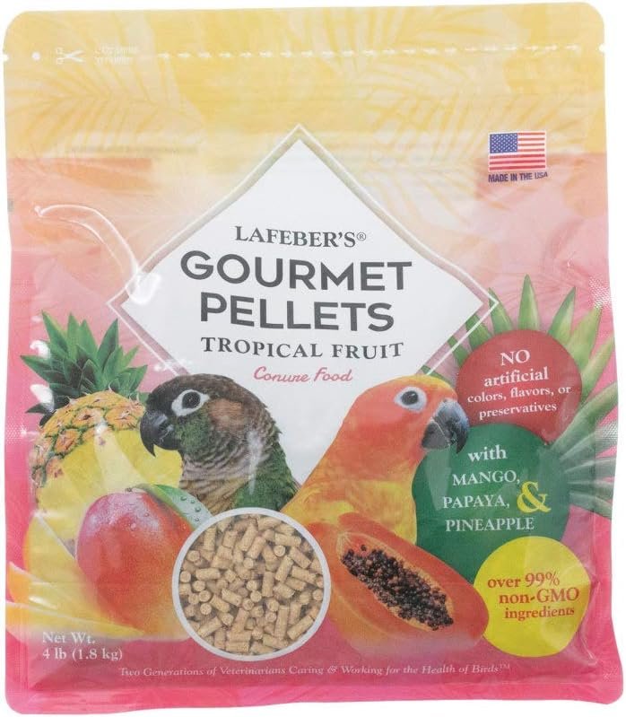 LAFEBER’S Tropical Fruit Gourmet Pellets Pet Bird Food, No Added Sugar, Made with Non-GMO and Human-Grade Ingredients, for Conures, 4 lb