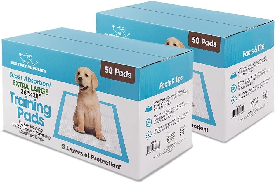 Best Pet Supplies XL (36 x 28 Inches) Puppy Pads 100 Count – Super Absorbent Dog Training Pads, Quick-Dry, Odor Control, Disposable Pee Pads, Leak-Proof Wee Wee Pads for Indoor Dogs – Baby Blue