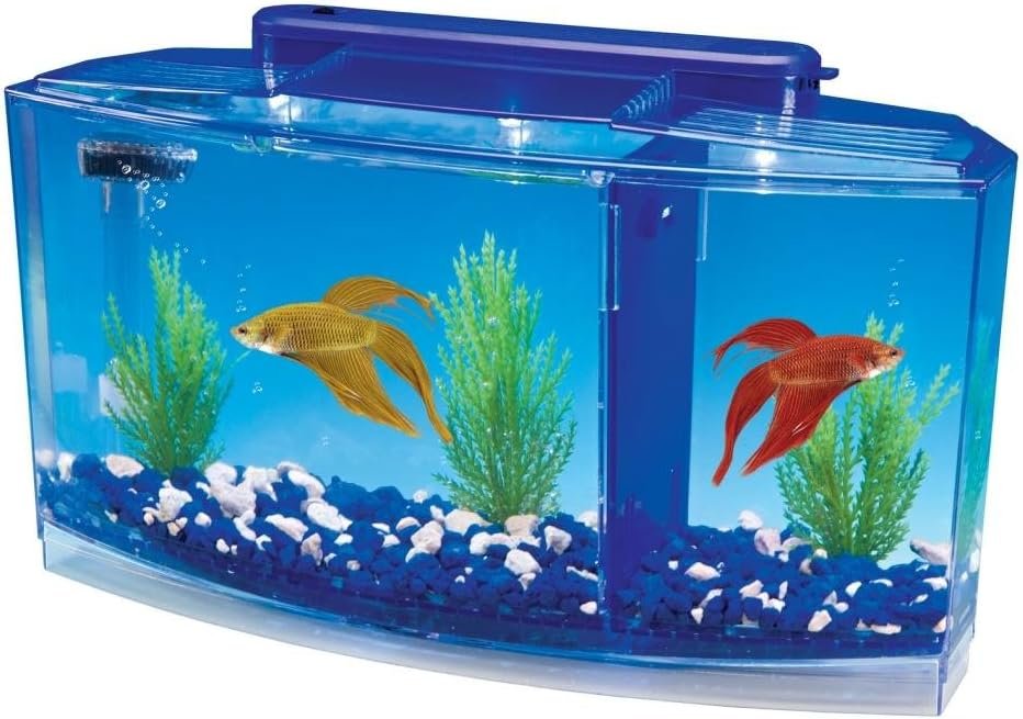 Penn-Plax Deluxe Triple Betta Bow Aquarium Tank – Includes Under Gravel Filter & Plastic Plants – 0.7 Gallon