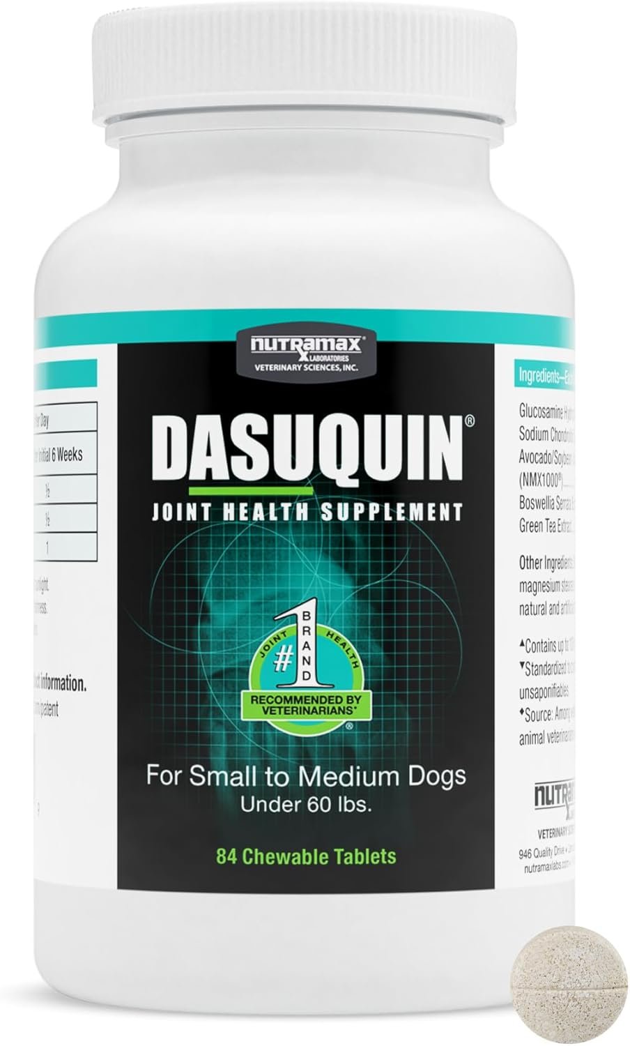 Nutramax Dasuquin for Small to Medium Dogs, Joint Health Supplement, Contains Glucosamine for Dogs, Plus Chondroitin, ASU and More, Supports Healthy Joints, Chewable Tablets, 84 Count