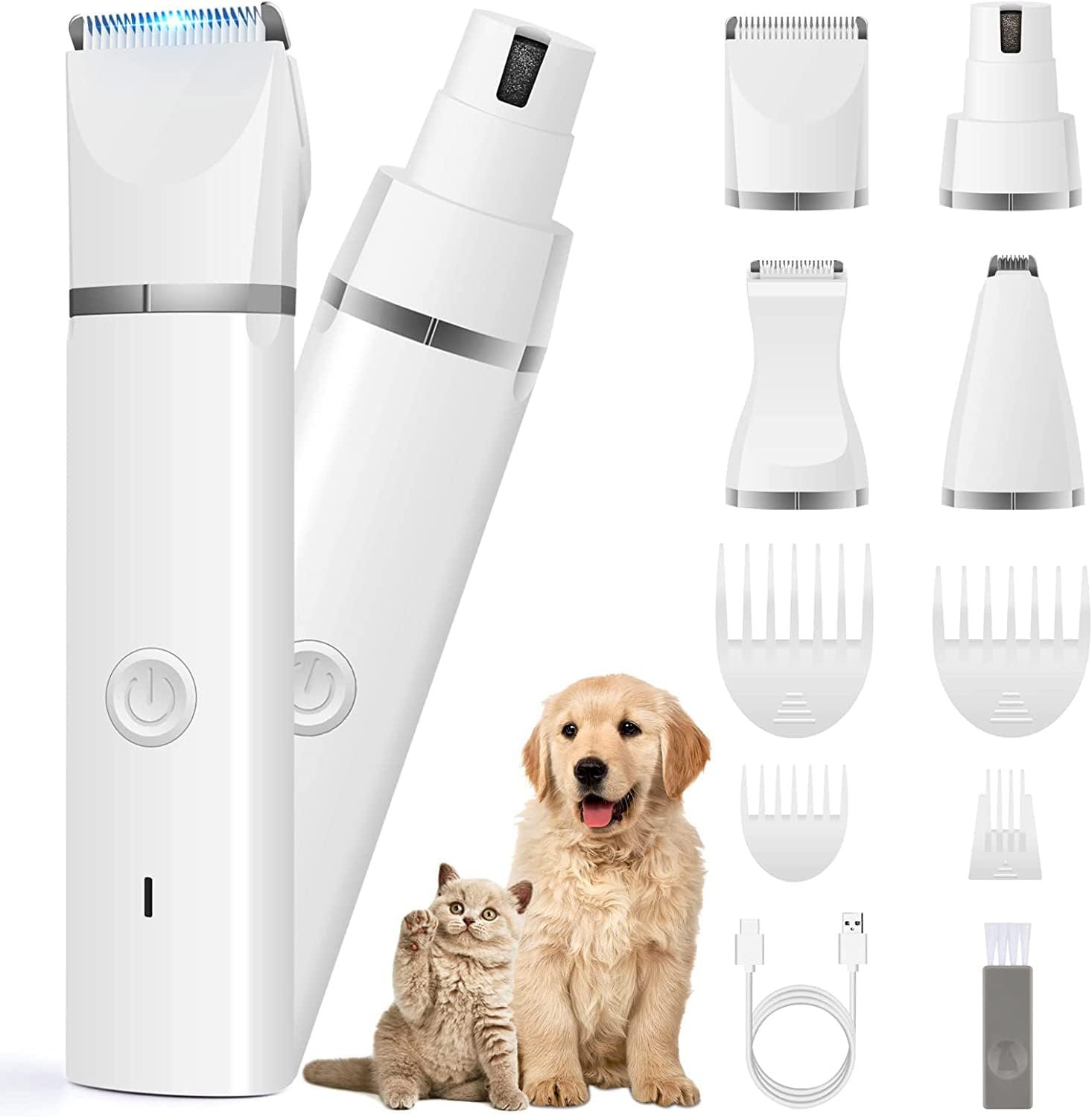Dog Clippers Grooming Kit Hair Clipper-Low Noise Paw Trimmer- Rechargeable – Cordless Quiet Nail Grinder Shaver for Cats and Other Pets