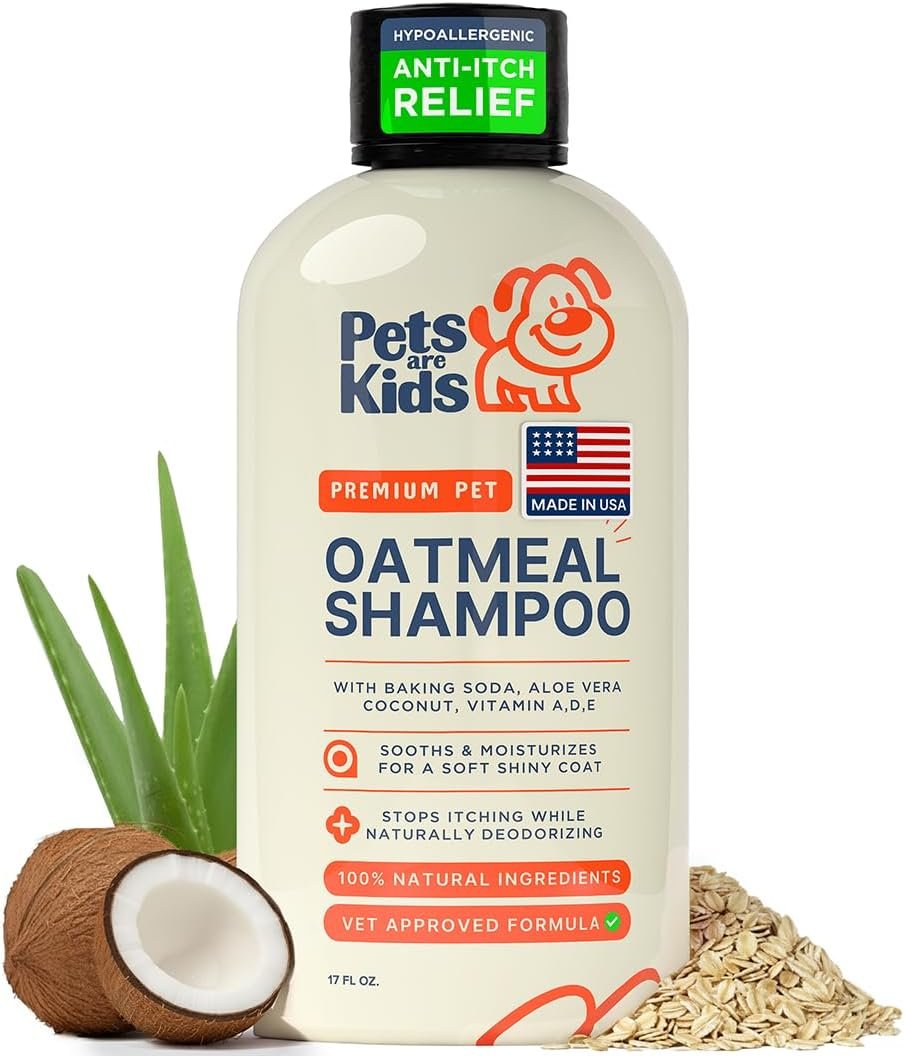 Pets Are Kids Too Oatmeal Dog Shampoo Baking Soda Hypoallergenic Anti Itch Moisturizing Soothing Deodorizing Pet Care Safe Puppy Shampoo Sensitive Skin Cat Shampoo – Coconut Based Cleanser 17 fl oz