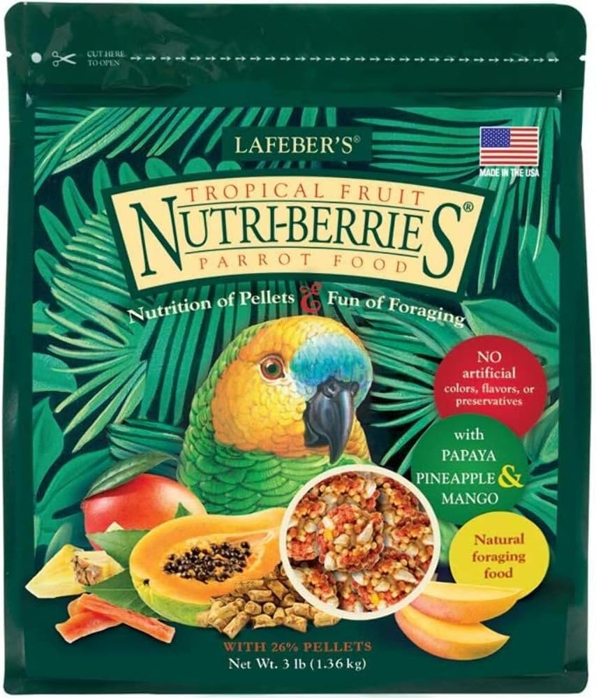 LAFEBER’S Tropical Fruit Nutri-Berries Pet Bird Food, Made with Non-GMO and Human-Grade Ingredients, for Parrots, 3 lb