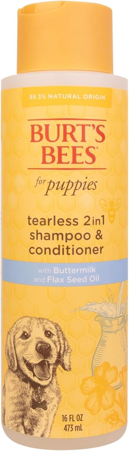 Burt’s Bees for Pets Tear Free Puppy Shampoo & Conditioner with Buttermilk, 2 in 1 Gentle Dog Shampoo for Puppies, Cleans and Conditions Sensitive Skin, 16 Fl Oz