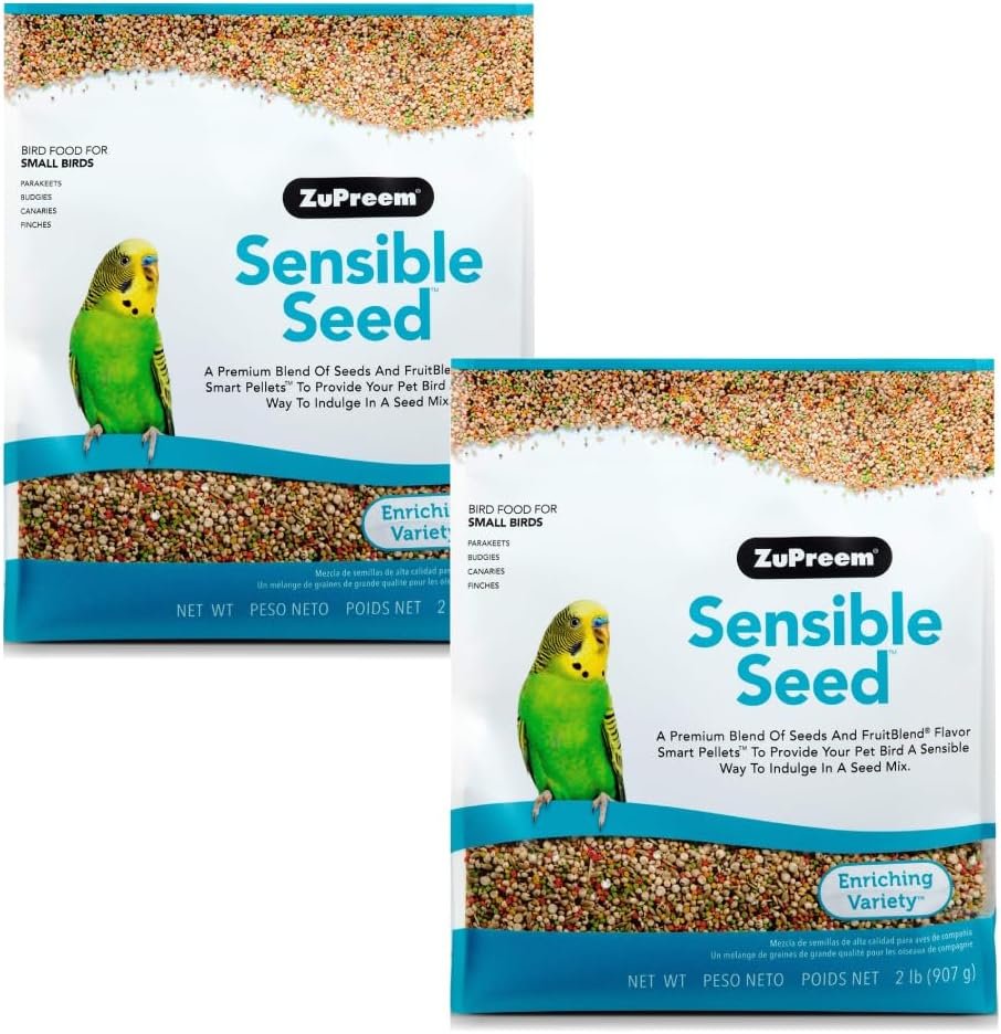 ZuPreem Sensible Seed Bird Food for Small Birds, 2 lb – Premium Blend of Seeds and FruitBlend Pellets for Parakeets, Budgies, Parrotlets, Canaries, Finches | Pack of 2