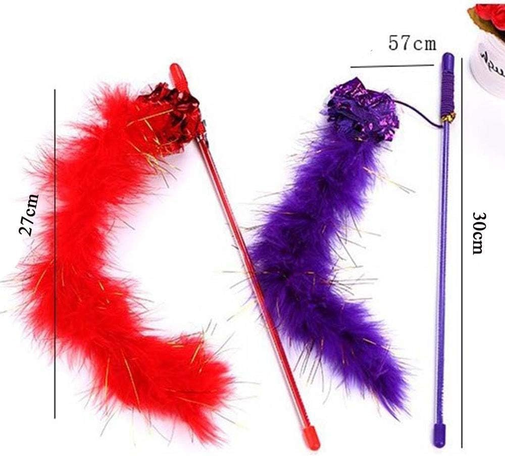 PETCTN Purple Cat Teasing Stick Toy – Interactive Stick with Sparkly Feather Boa & Crinkle Ball for Indoor Cat Training & Fun