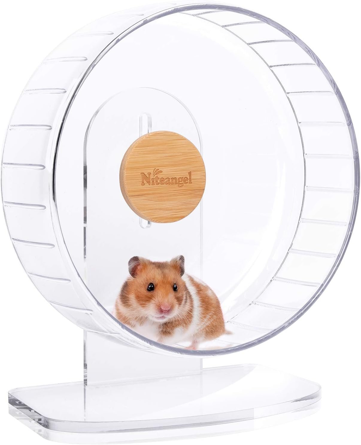 Niteangel Super-Silent Hamster Exercise Wheels – Quiet Spinner Hamster Running Wheels with Adjustable Stand for Hamsters Gerbils Mice Or Other Small Animals (M, Transparent)