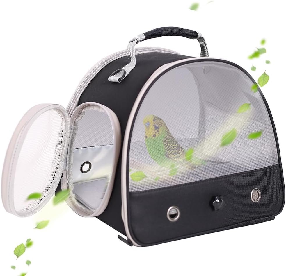 Bird Carrier, Portable Small Bird Parrot Parakeet Carrier with Standing Perch and Stainless Steel Tray, Side Access Window Collapsible