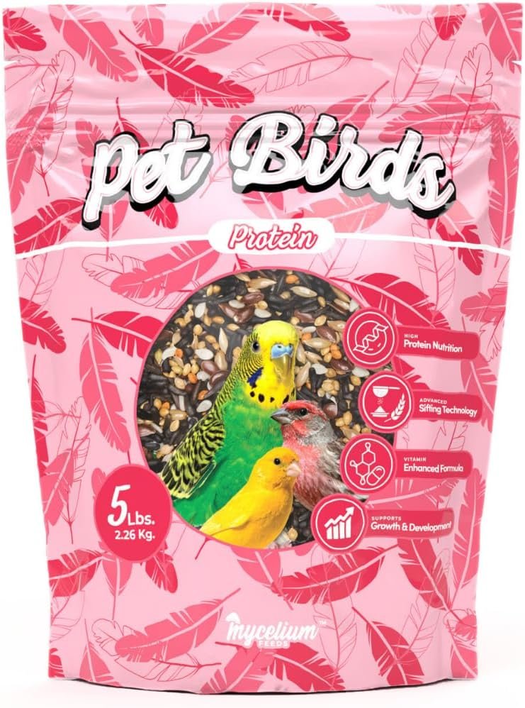 Mycelium Pet Bird Protein Bird Seed Mix (5 LB Bag) | High-Protein Bird Food for Finches, Canaries, Budgies & Parrotlets | Supports Energy & Growth | Organic, Non-GMO Daily Diet | Made in USA