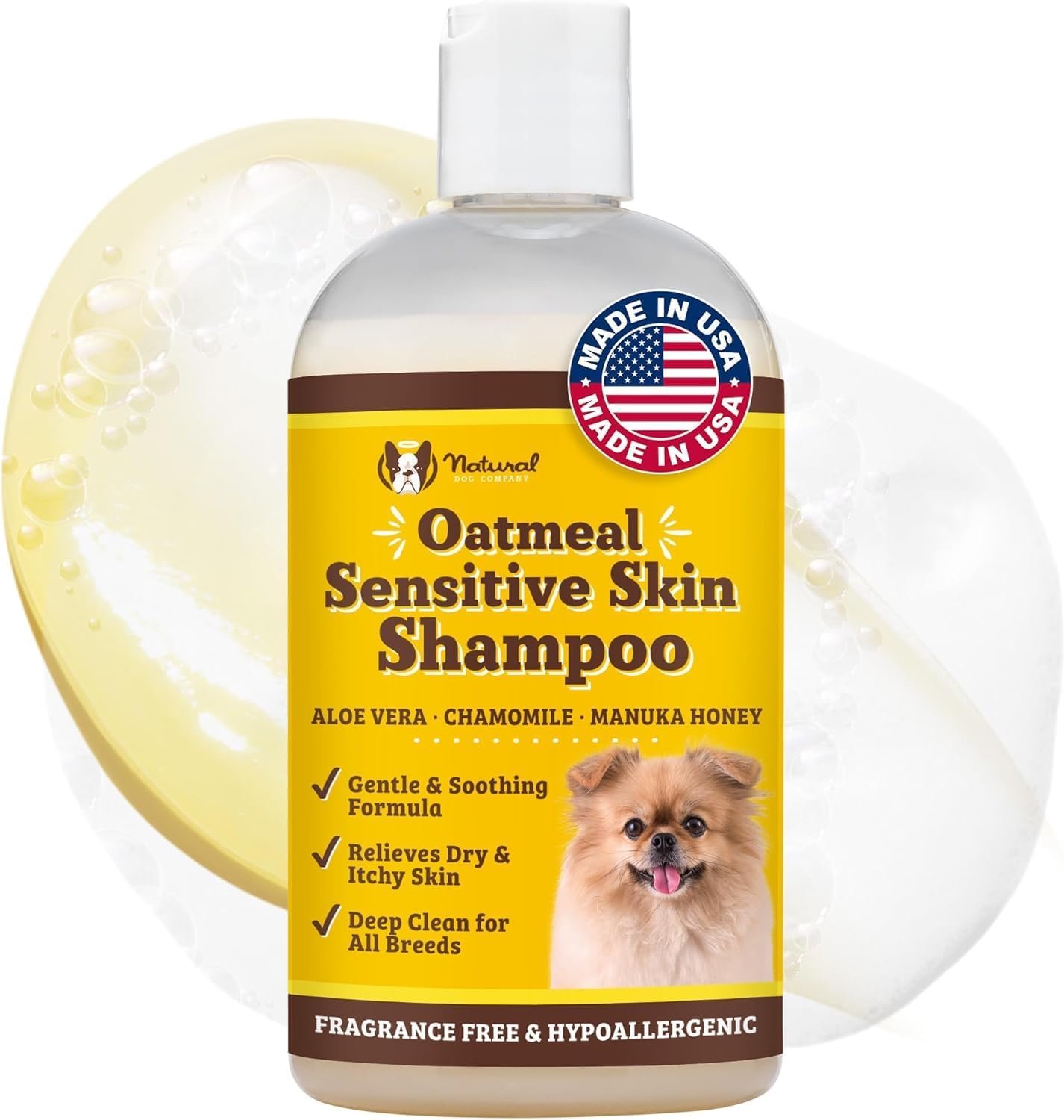 Natural Dog Company Oatmeal Shampoo for Dogs with Sensitive Skin, Ideal Anti Itch Dog Shampoo and Puppy Shampoo Oatmeal Itch Relief Dog Hypoallergenic Pet Shampoo, Deodorizing and Organic 12 oz