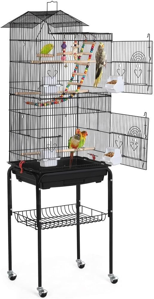 Yaheetech Bird Cage 64” Medium Small Parrot Parakeet Bird Cages with Detachable Rolling Stand for Parrot Lovebirds Finches Parakeets Budgie Parrotlet Conures, Pet Flight Birdcage