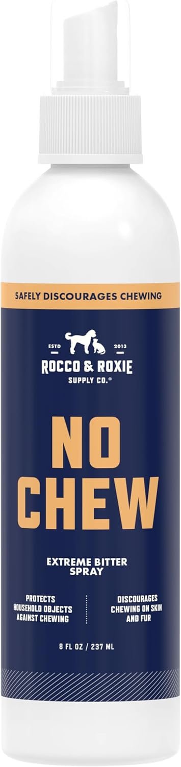 Rocco & Roxie No Chew Spray for Dogs, Bitter Dog Training Aid, Alcohol-Free Puppy Deterrent Formula with Calming Copaiba Oil, Safe Anti-Chew Solution for Skin, Furniture, Wounds & Plants – 8 oz