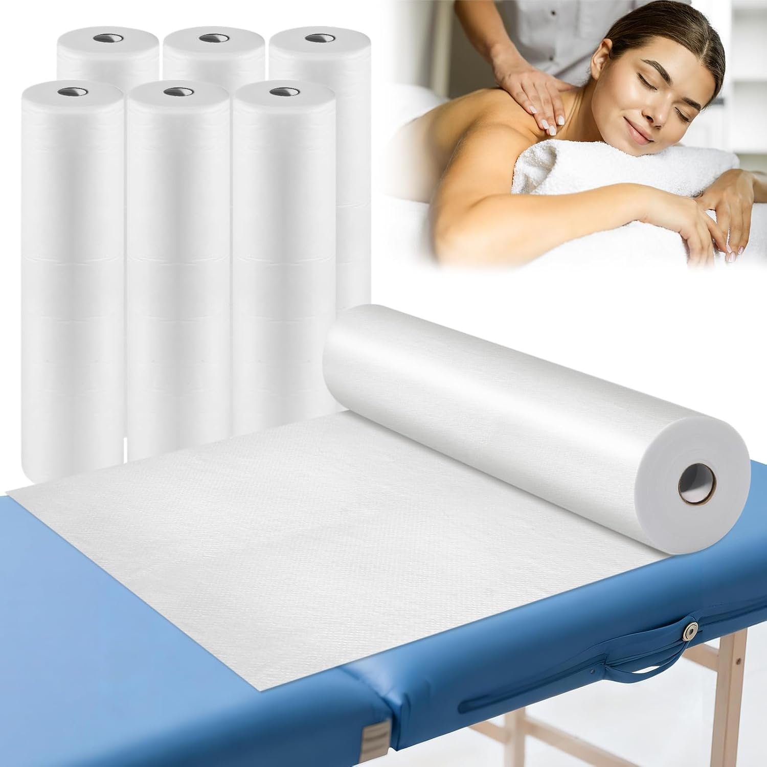 6 Rolls Disposable Non-Woven Bed Sheets 24 x 71 Inch, Waterproof Breathable Massage Table Paper Covers, Spa Bed Cover Sheets for Hotel Bed, Beauty Bed