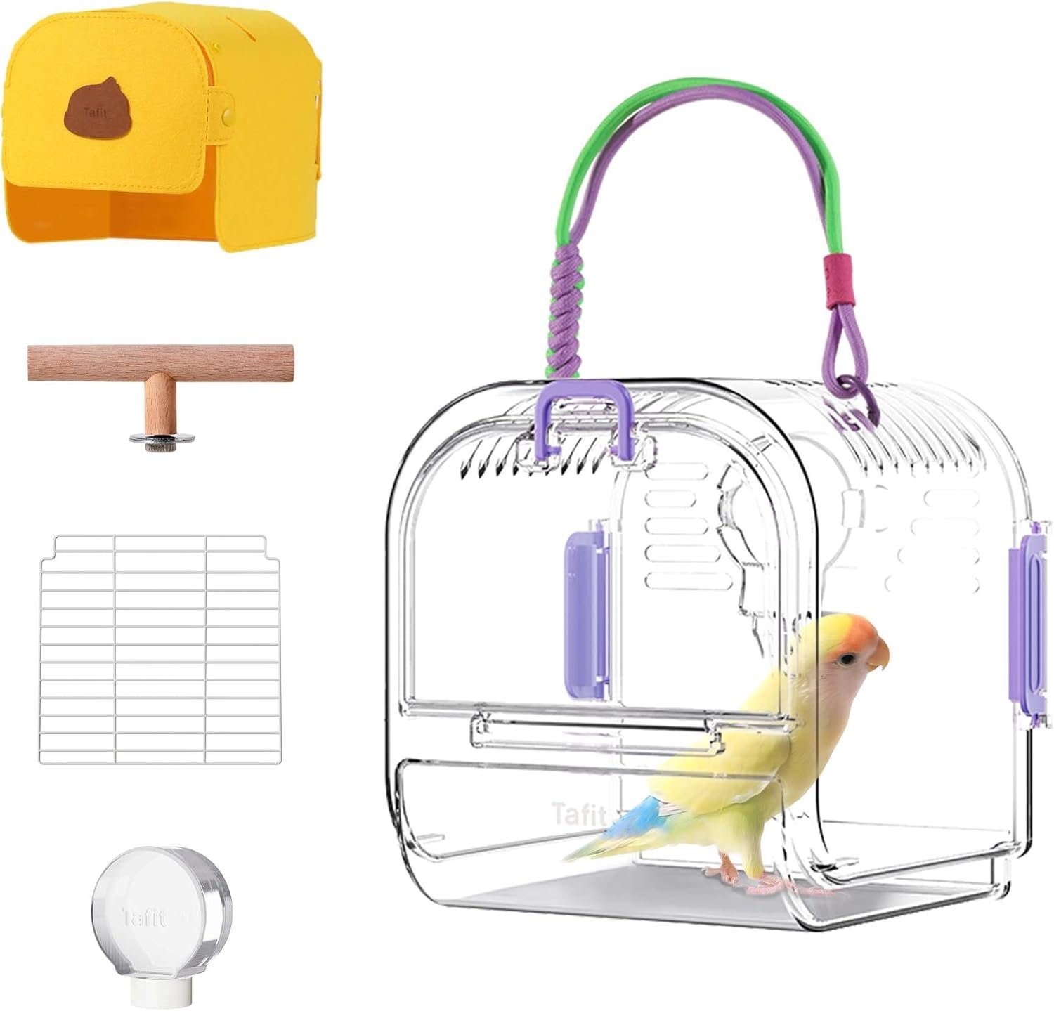 Bird Travel Carrier Cage with Metal Perch, Bottom Mesh, Food Bowl Tray, Cage Cover & Breathable Clear Ventilation for S/M Birds, Conures, Parakeets, Budgies, Canaries, Lovebirds – Purple