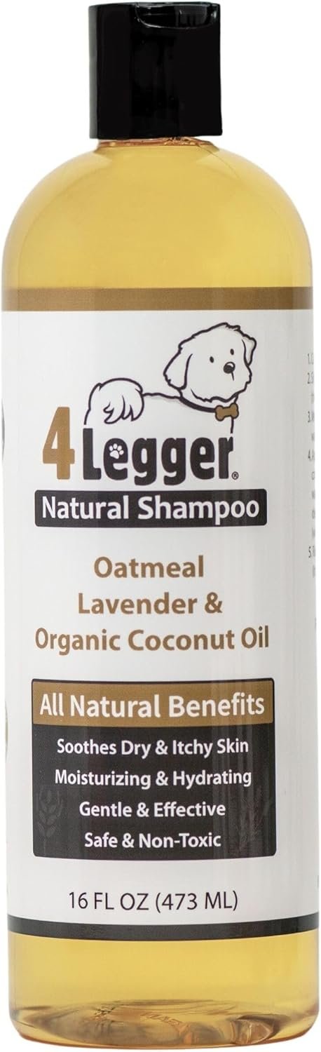 4Legger All Natural Organic Oatmeal Dog Shampoo for Itchy Skin with Aloe, Coconut & Lavender Essential Oil, Hypoallergenic, Moisturizing for Normal, Dry, Itchy, or Sensitive Skin, USA Made, 16 oz