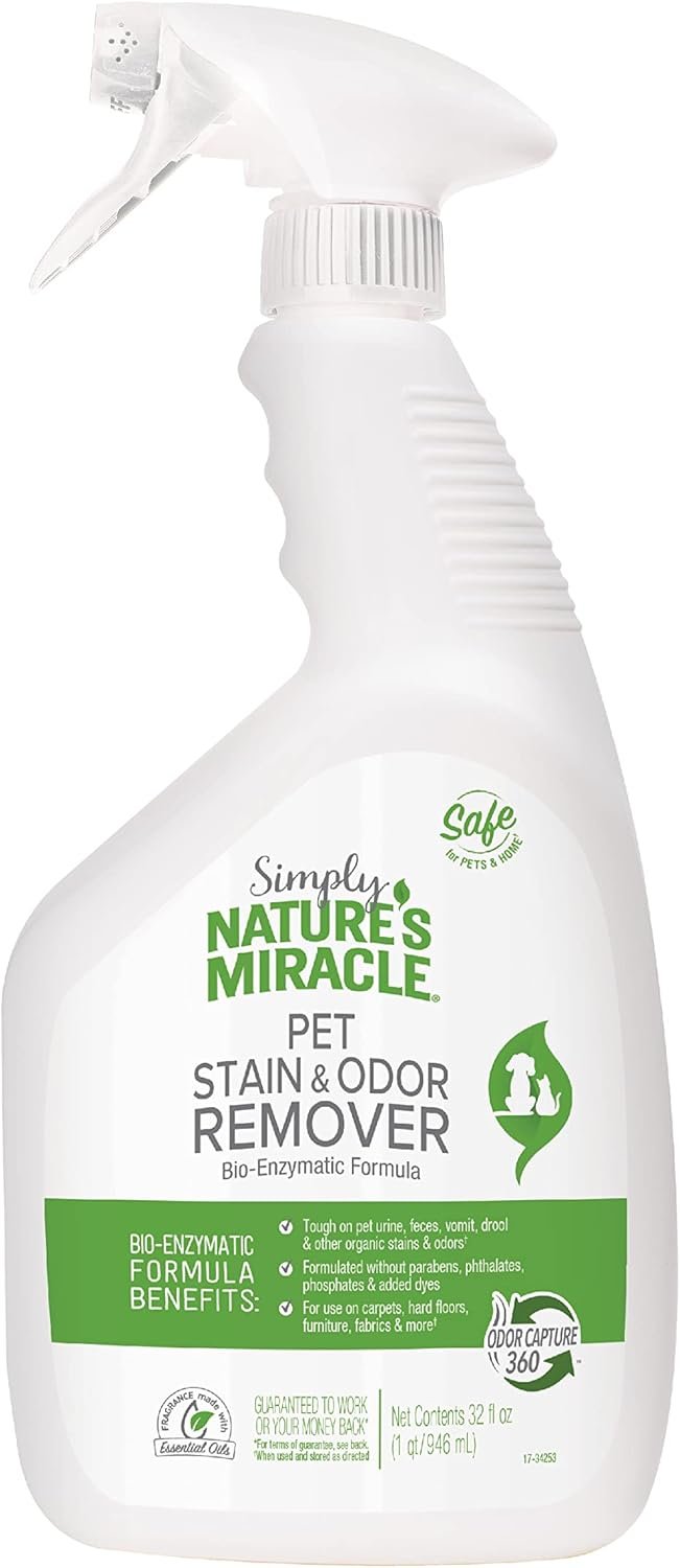 Nature’s Miracle Simply Pet Stain and Odor Remover, 32 Ounce, Made with 86% Plant-Derived Surfactants