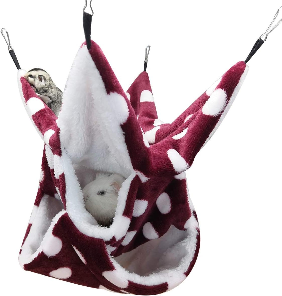 LEFTSTARER Rat Ferret Sugar Glider Cage Hammock Bedding Small Pet Cage Accessories Toy Triple-Layer Hammock Bedding for Hamster Guinea Pig Sugar Glider Rat Ferret Chinchilla Playing Sleeping(Red)