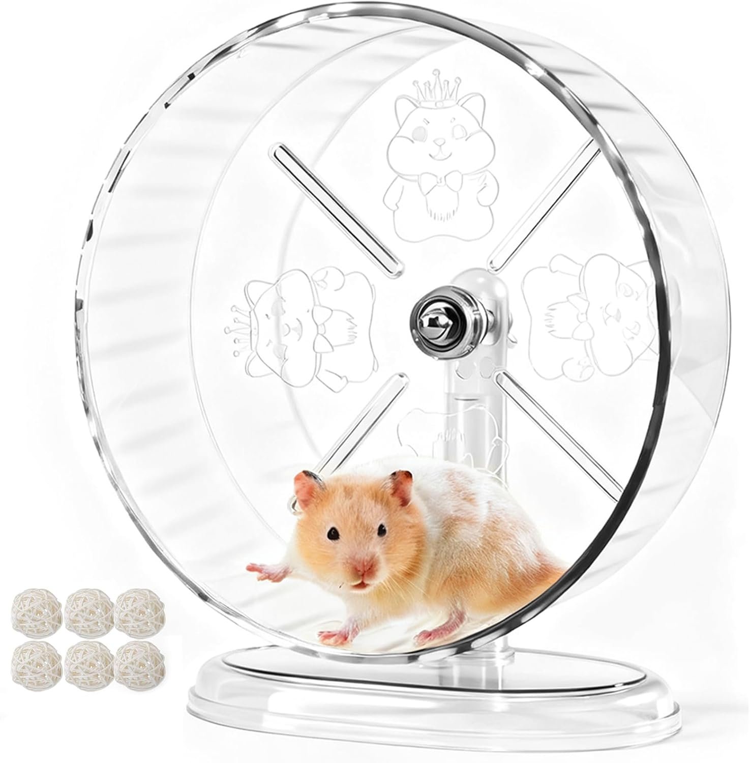 Silent Hamster Exercise Wheel,9.5 Inch Quiet Spinner Syrian Hamster Running Wheel,Silent Wheels with Anti-Skid & Adjustable Stand for Gerbils, Rats, or Other Small Pets,Transparent