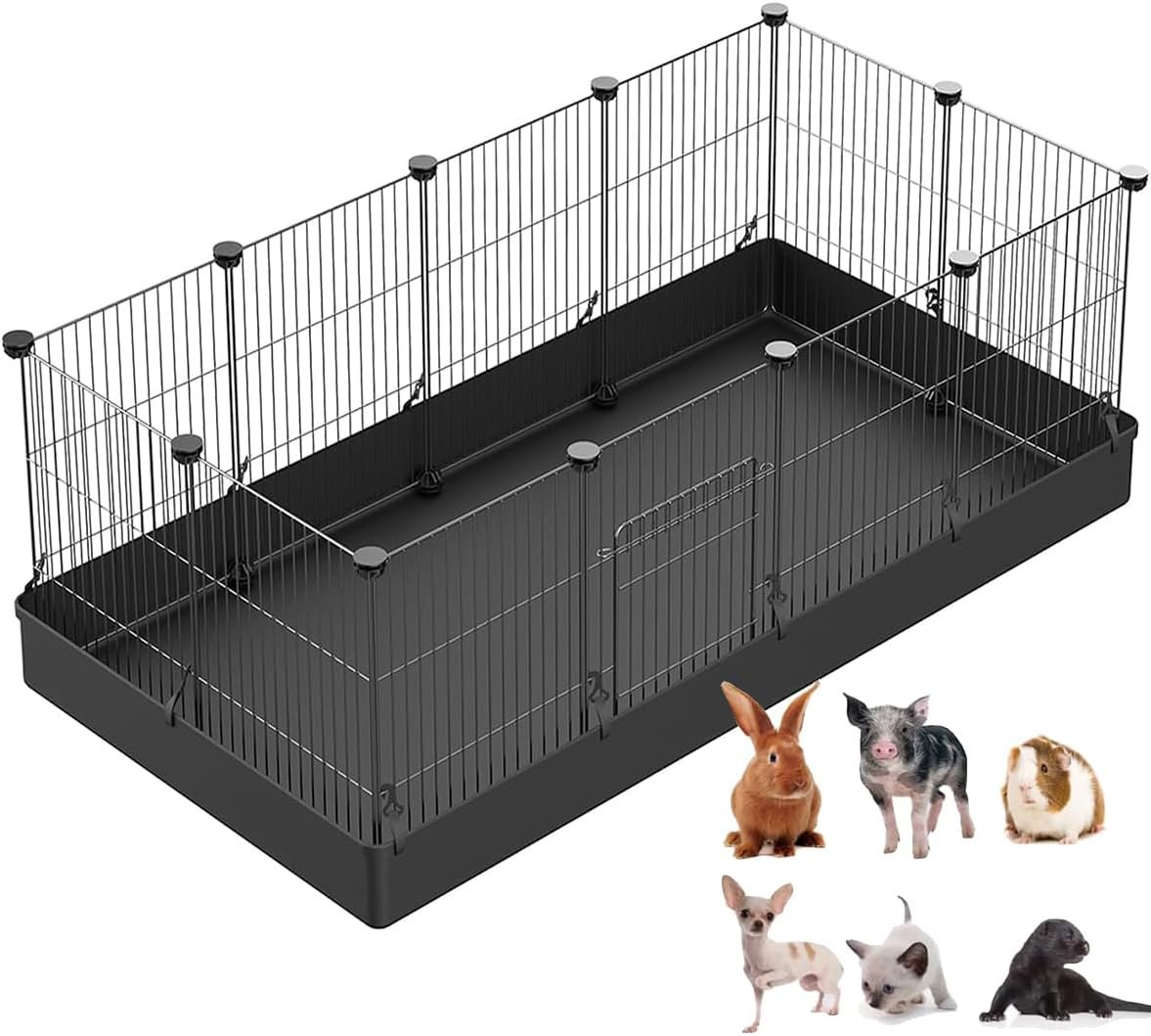 LANGXUN DIY Small Animal Playpen, Pet Playpen with Door and Waterproof Mat, Rabbit Guinea Pig Cages, Puppy Kitten Playpen | Indoor & Outdoor Portable Metal Wire Yard Fence, 12pcs Metal Pet Panels