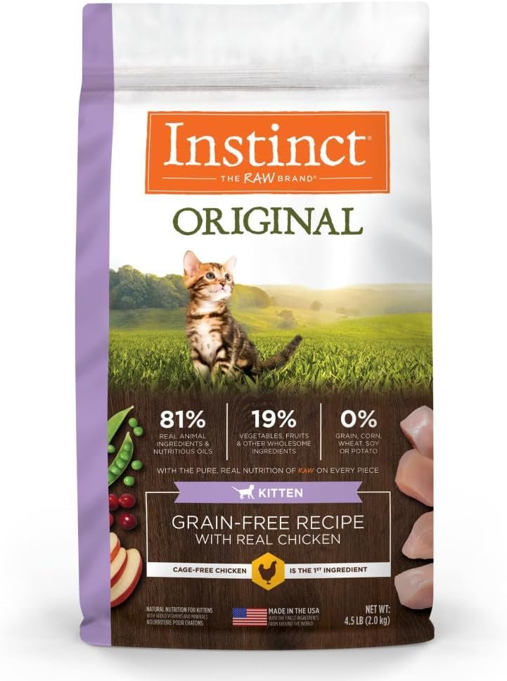 Instinct Original Kitten Dry Cat Food, Raw Coated Kibble, High Protein, Grain Free Recipe – Real Chicken, 4.5 lb. Bag