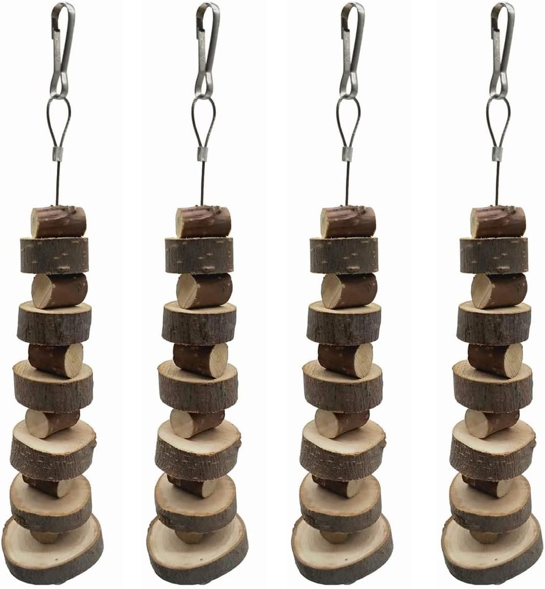 LWINGFLYER Small Animal Chews Toy Natural Apple Wood Block Cage Hanging Molars Treats Snack for Hamsters Rabbits Bunny Bird Parrots Chinchilla Guinea Pig Gerbils Squirrels (4pcs Natural Apple Wood)