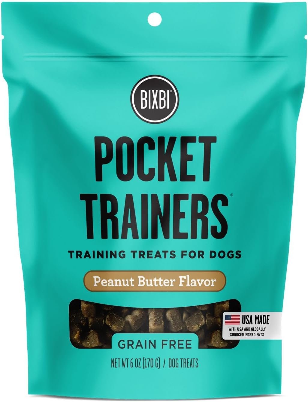 BIXBI Pocket Trainers, Peanut Butter – Training Treats for Dogs – Low Calorie All Natural Grain Free Dog Treats
