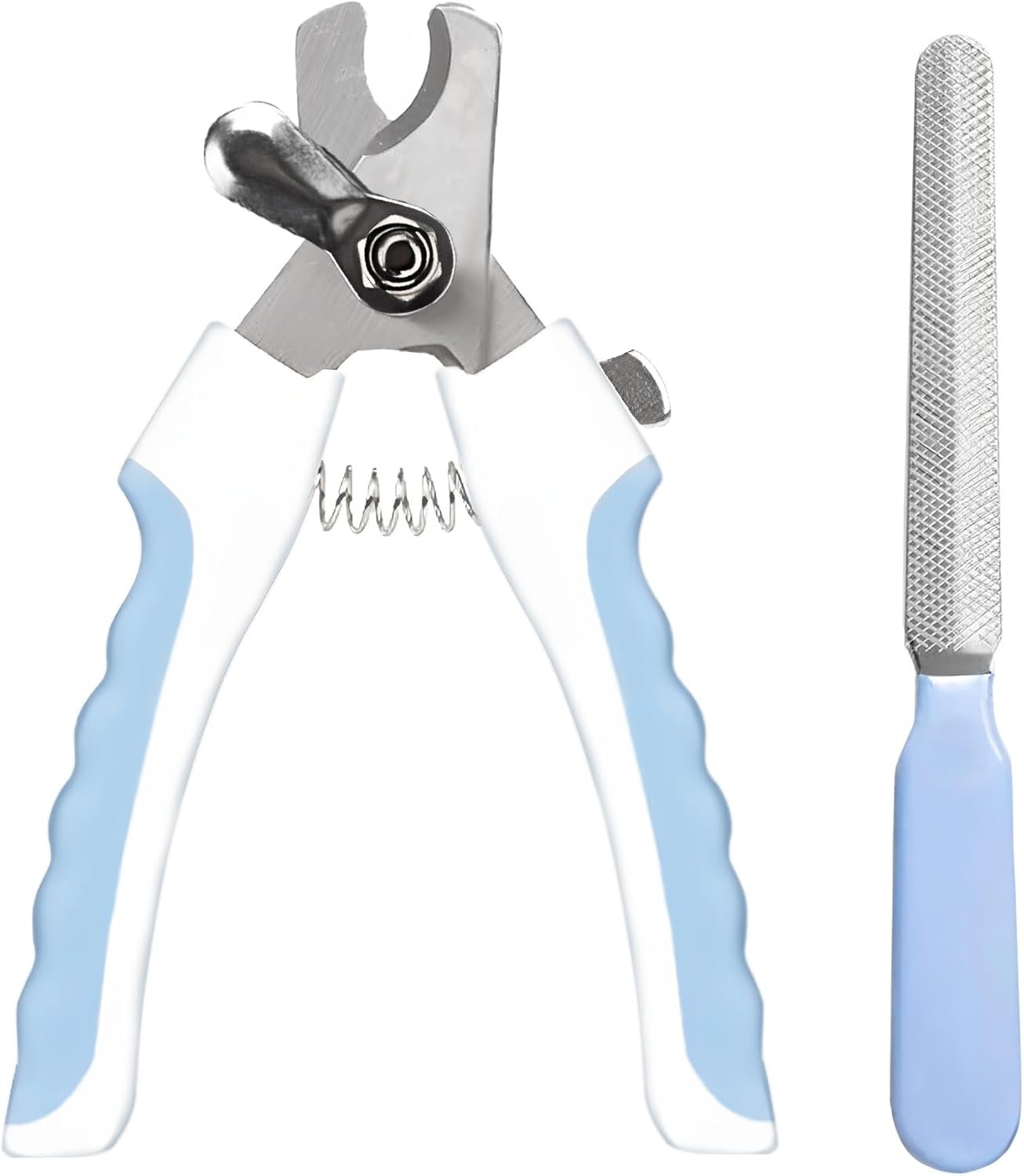 SunGrow Dog Nail Clipper and File Set, with Clipper and File, Razor Sharp Blade with Safety Switch, Blue and White, 1 Set per Pack