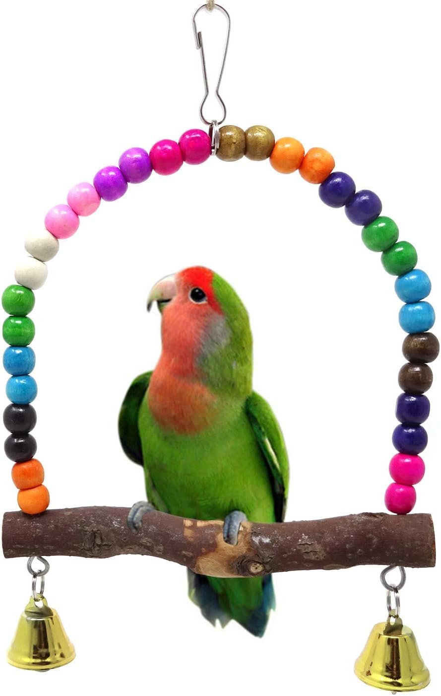 Honbay Wooden Bird Swing Perch Parrot Hanging Toy for Small Sized Birds
